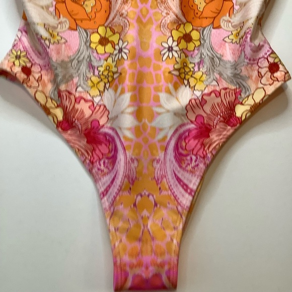 RIVER ISLAND Vibrant Pink/Orange Floral One-Piece Swimsuit Size 8 - Picture 5 of 14